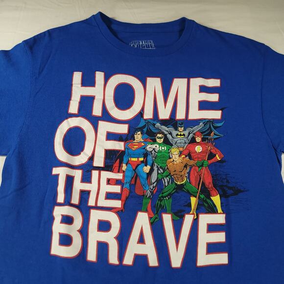 DC Super Heros Short Sleeve Graphic Crew Neck T Shirt Mens Size Medium M Blue - Picture 1 of 9